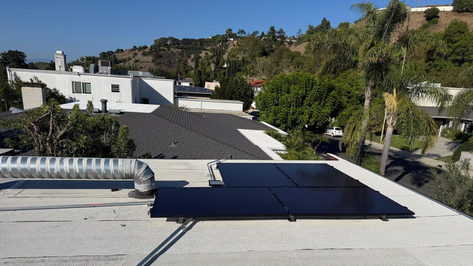 A finished AMECO Builders rooftop solar array in Los Angeles
